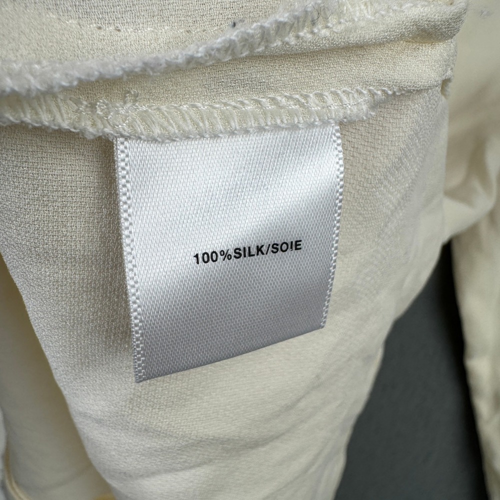 Lafayette 148 New York 100% Silk Pleated Keyhole Blouse Cream Ivory Size 12 - Picture 5 of 7